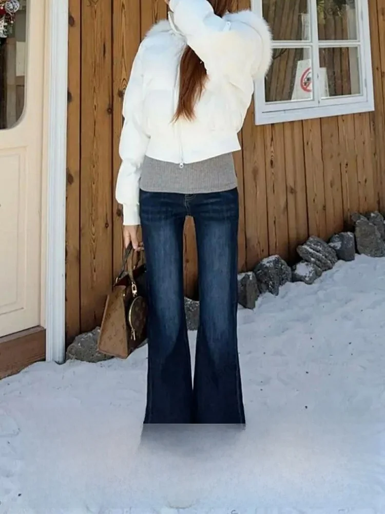 

Американские джинсы-брюки из денима для женщин, с высокой талией, широкими штанинами, осенне-зимние, новые, стройнящие, драпирующиеся, для фигуры типа «груша»