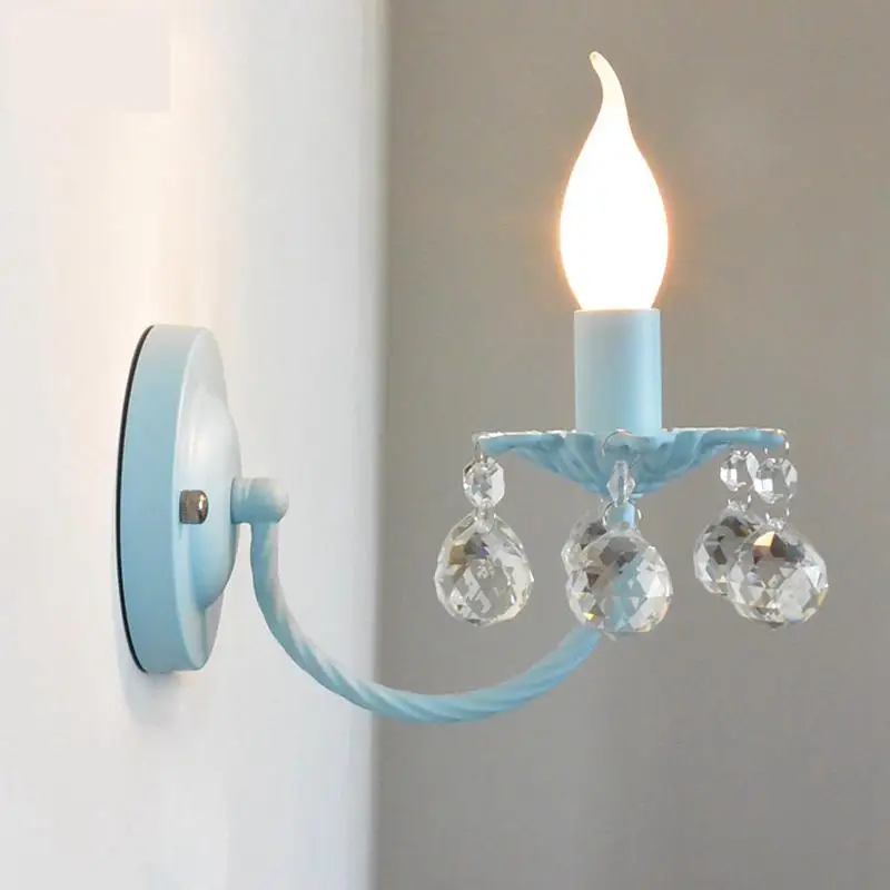 

Blue Pink Crystal Wall Lamp for Children Room Bedside indoor Wall light Sconce Porch Dining room Nordic home night lighting