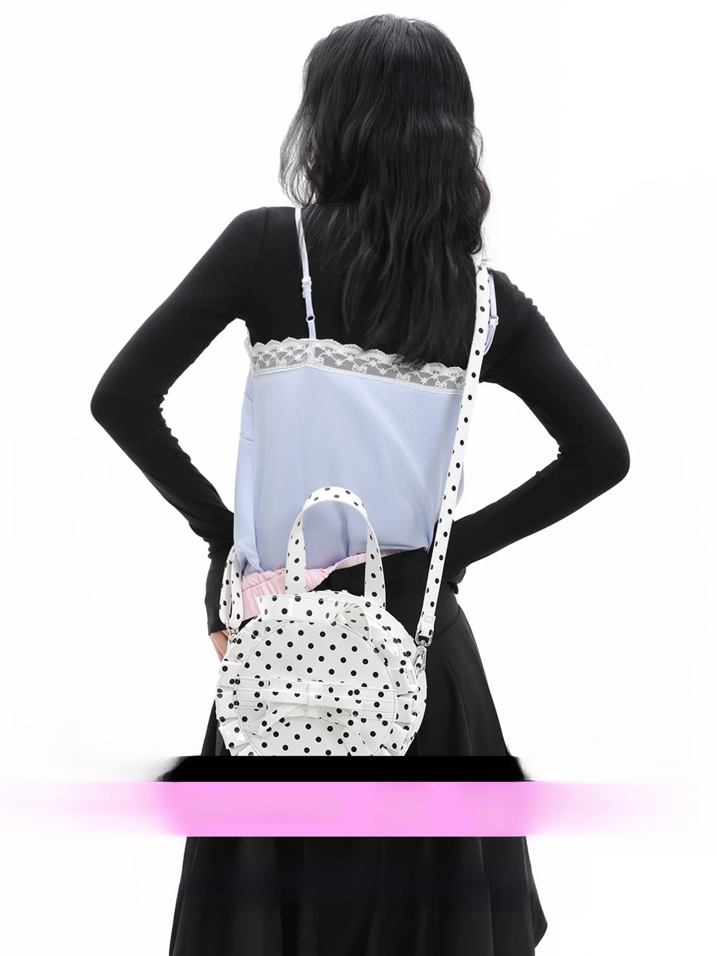 

Original Polka Dot Patent Leather Ruffle Cake Bag round Handheld Knot Crossbody Bag New Arrival Women's Fashion Han...