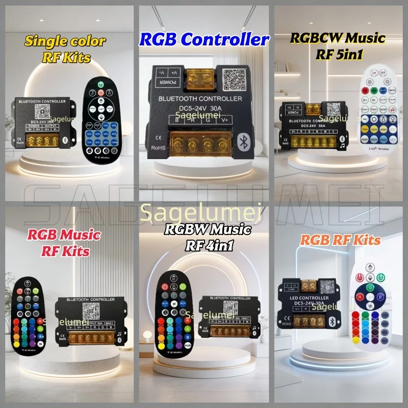 

LED Controller DIM/CCT/RGB/RGBW/RGBCCT Touch Panel 30A Wireless Wiring With RF Touch Remote Home LED Lighting Bluetooth DC5-24V
