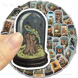 50PCS Retro Glass Bottles Natural Biological Sticker Butterfly Chameleon Mushrooms Skeleton Frog Bee DIY Phone Case Scrapbook