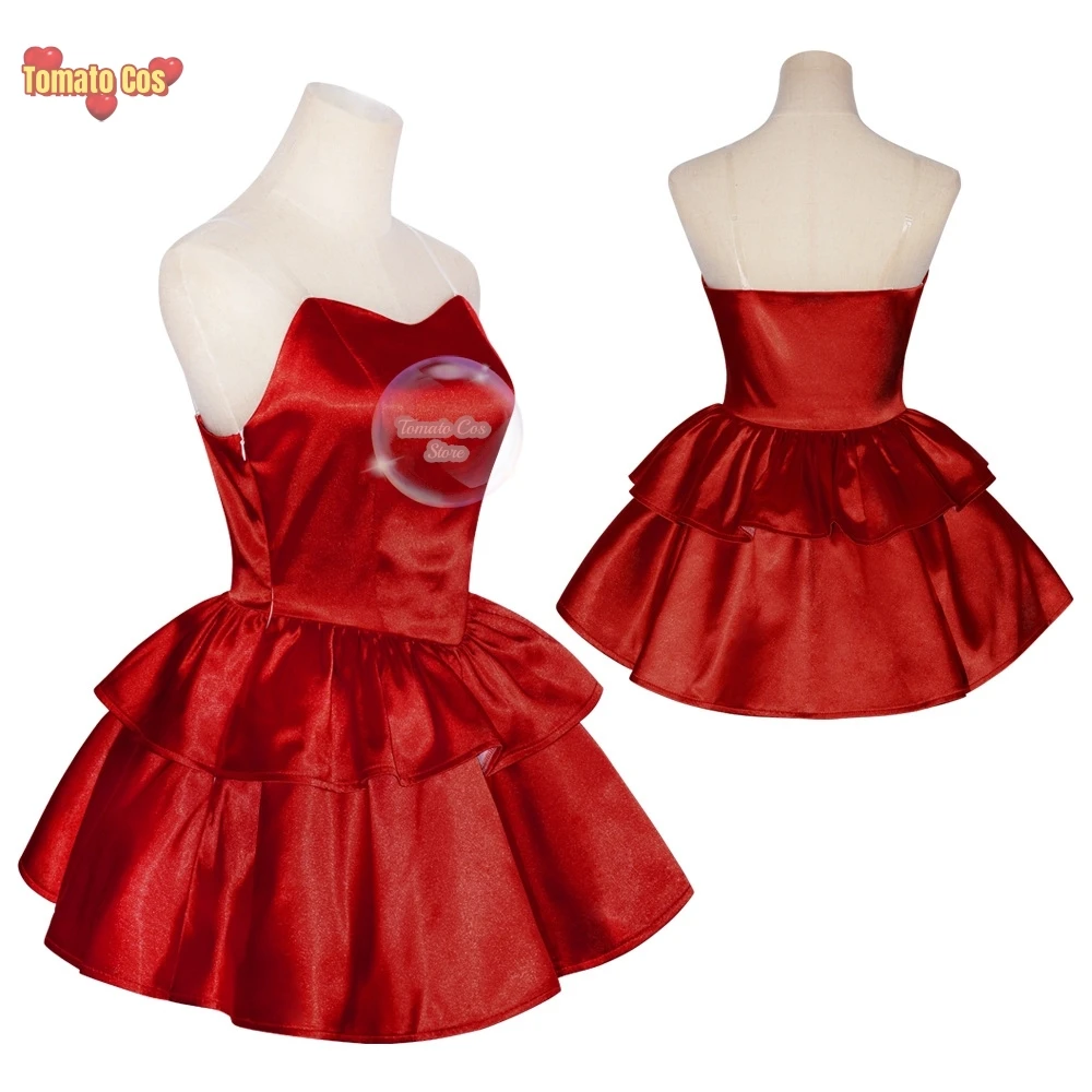 Costume Cosplay Mima blu perfetto abito tubino senza spalline rosso con fascia con calze e guanti alti alla coscia