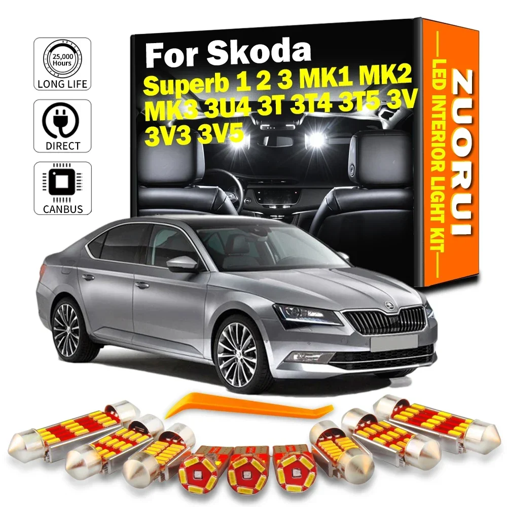 ZUORUI Interior LED Light Kit For Skoda Superb 1 2 3 MK1 MK2 MK3 3U4 3T 3T4 3T5 3V 3V3 3V5 Sedan Estate Car Accessories Canbus