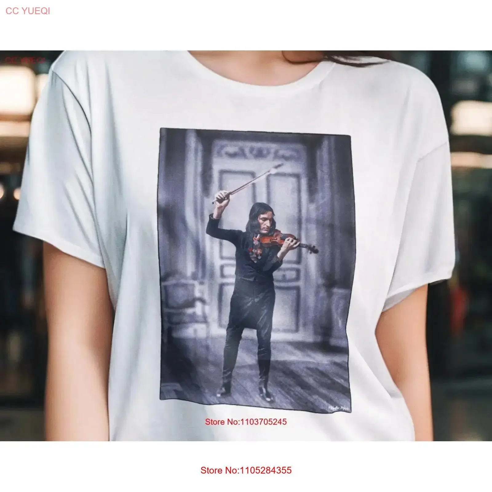 Niccolo Paganini Composer Violinist Crewneck T shirt Music Teacher Student Violin vintage Washed Stretched Breathable