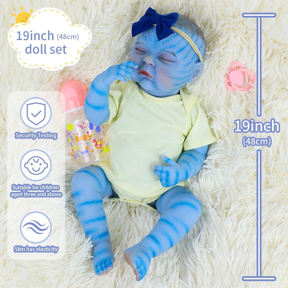 19inch Peaches Avatar Reborn Baby Full Body Soft Vinyl Silicone Doll Handmade Lifelike 3D Skin Waterproof Bath Collectible Toys