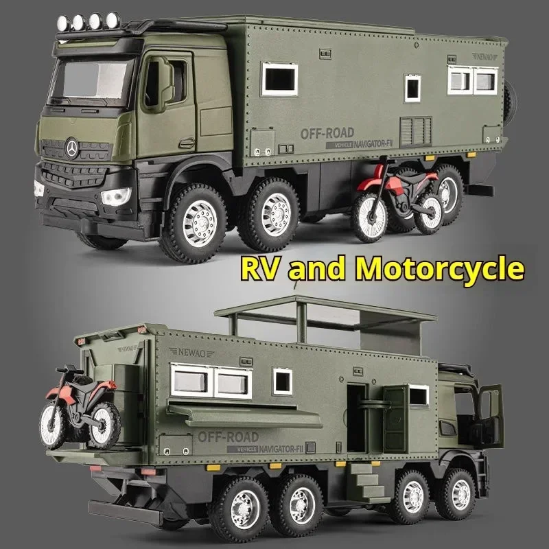 perfect gift set:super large 25cm alloy car model,1:24 simulated off-road RV with cool lighting and sound,cool stuff kids toys