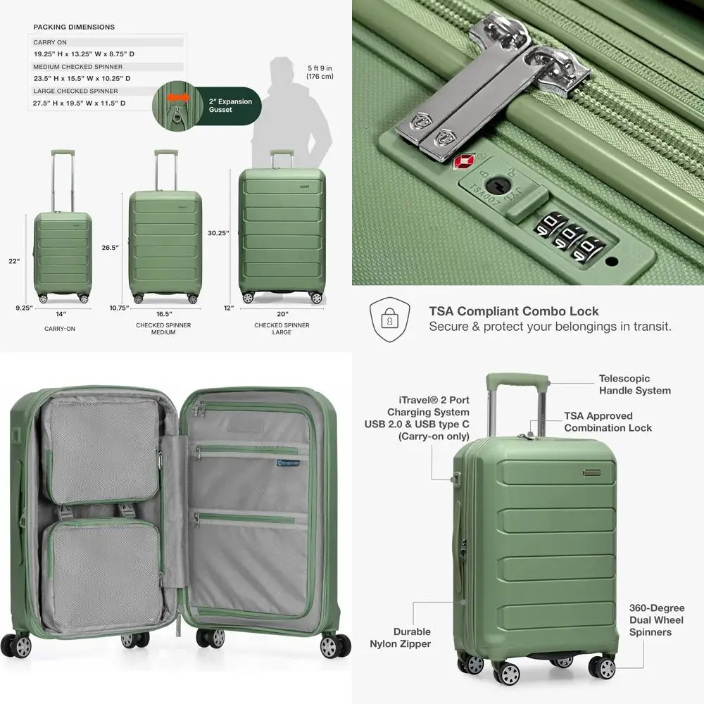 Bagage rotatif extensible durable, 22 vert, taille à main