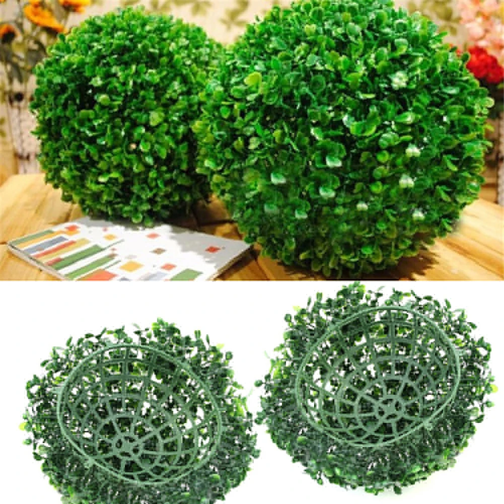 Lifelike Green Plastic Plant Grass Ball Ornaments, Weatherproof Artificial Milan Grass Sphere, Multi-Size Faux Greenery Ball