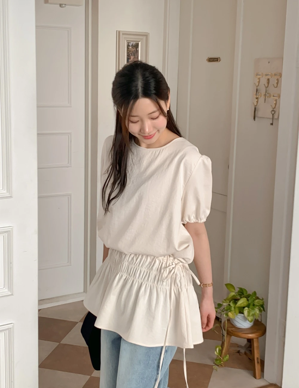 Vestido com babados em camadas na cintura estilo coreano – conjunto de duas peças com top destacável + saia