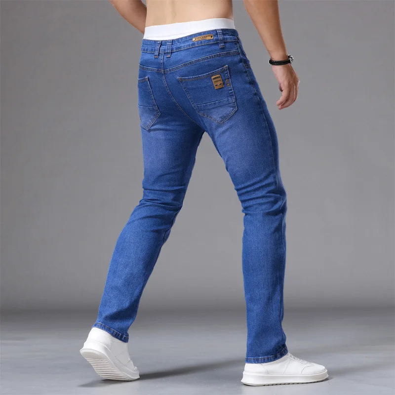 

Мужские классические джинсы с небольшими штанинами разных цветов на выбор, модные уличные эластичные брюки.