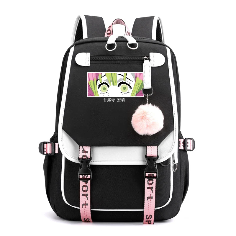 New Anime Kanroji Mitsuri Printing Backpack Student Female Cotton Canvas Backpack Kawaii Women Men Vintage School Bag