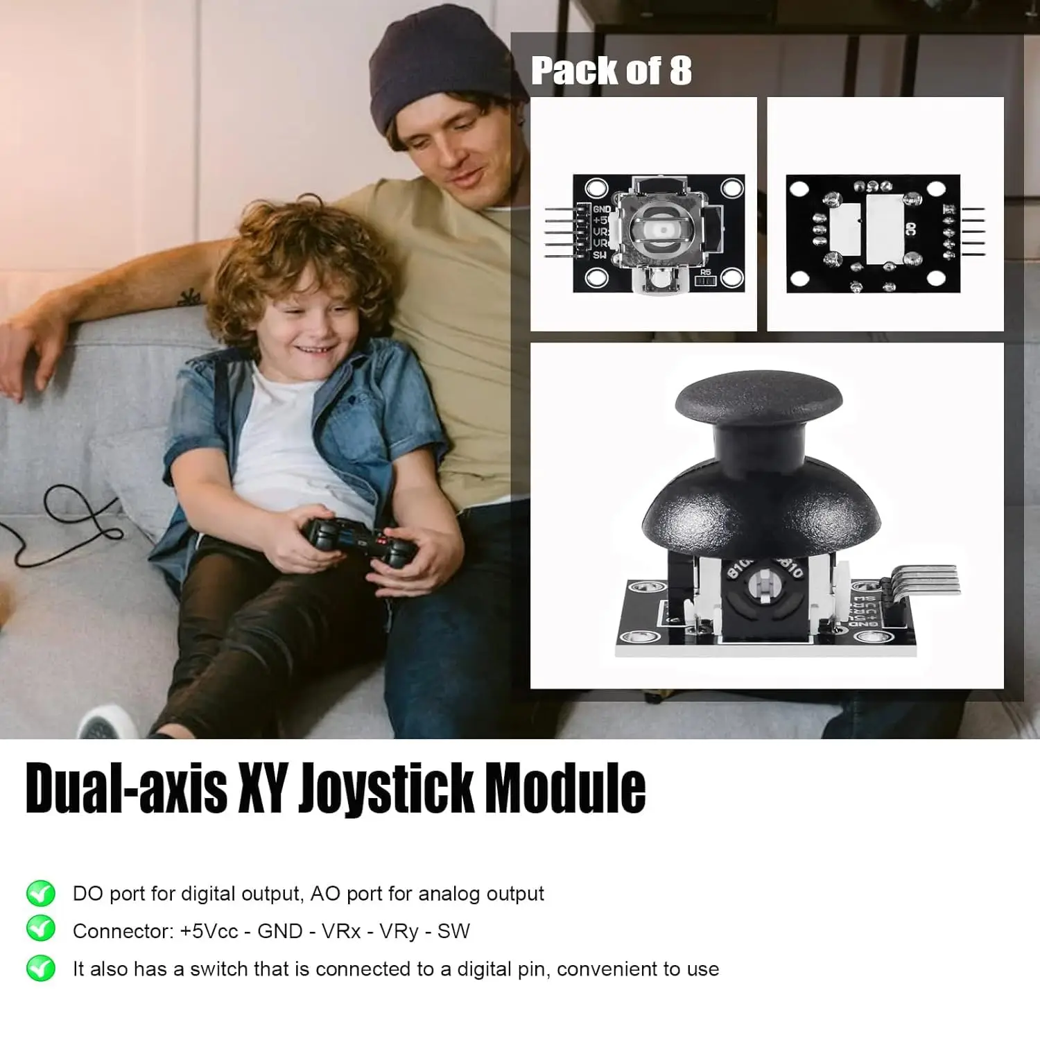 8PCS Joystick Breakout Module,Game Controller Replacement Joystick Analog Thumb Stick,XY Dual-axis Joystick Breakout Module