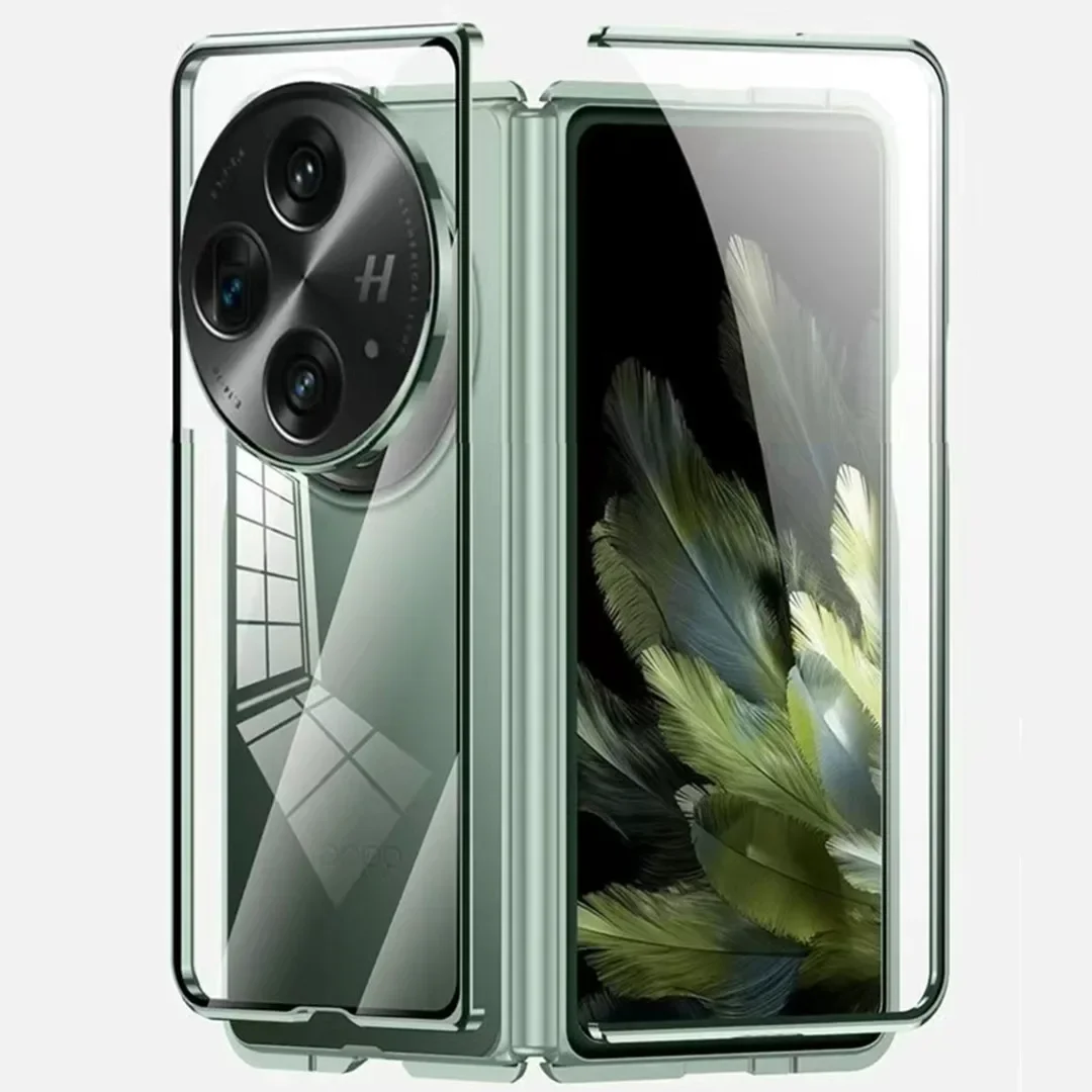 Alloy Metal Frame Bumper Magnetic Flip Case For OnePlus OPEN OPPO Find N3 Anti-Spy Privacy HD 9H Tempered Glass Protector Cover