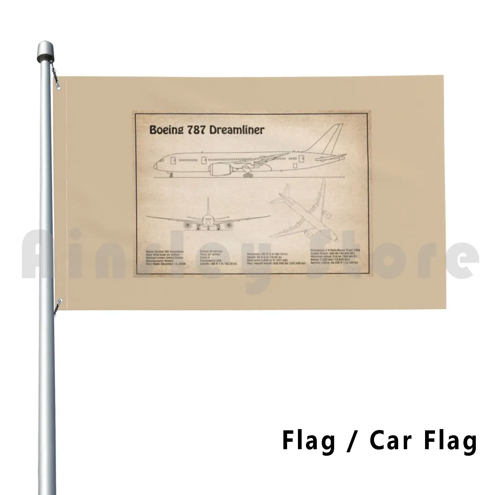 Boeing 787 Dreamliner-Airplane Blueprint. Drawing Plans Or Schematics For Boeing 787 Outdoor Decor Flag Car Flag Boeing 787