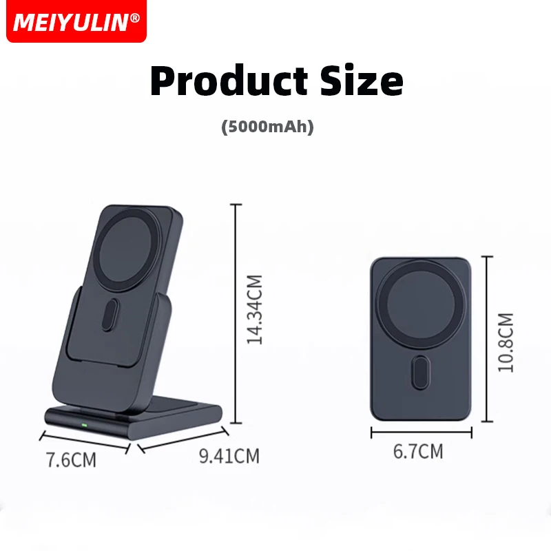 باور بانك لاسلكي مغناطيسي محمول 10000 مللي أمبير في الساعة، حامل شحن سريع، بطارية خارجية 5000 مللي أمبير في الساعة لهاتف Apple iWatch iPhone 16 Samsung #5