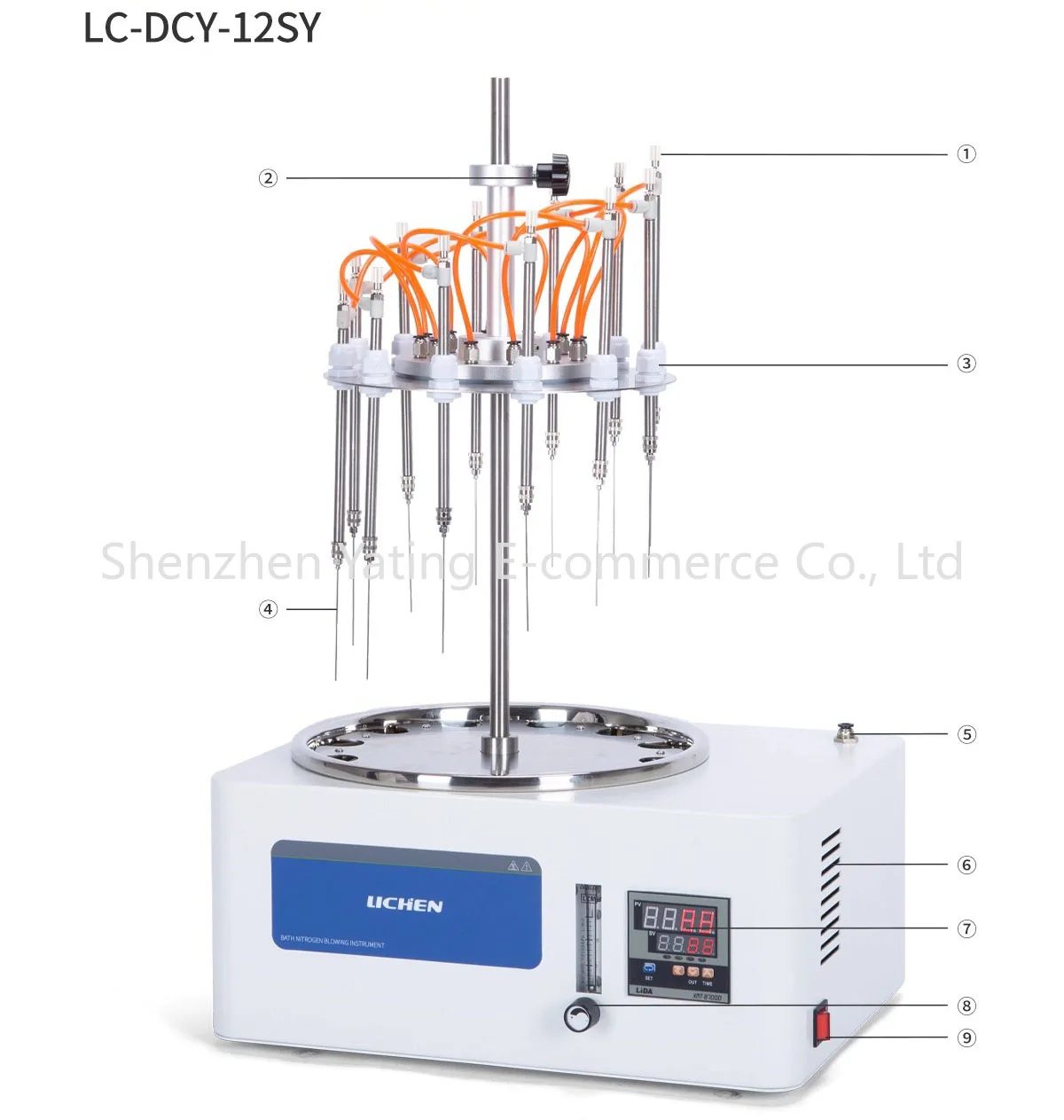 Square-shaped water bath nitrogen evaporator/concentrator,LC-DCY-12SYD, 12-position laboratory water bath nitrogen concentrator