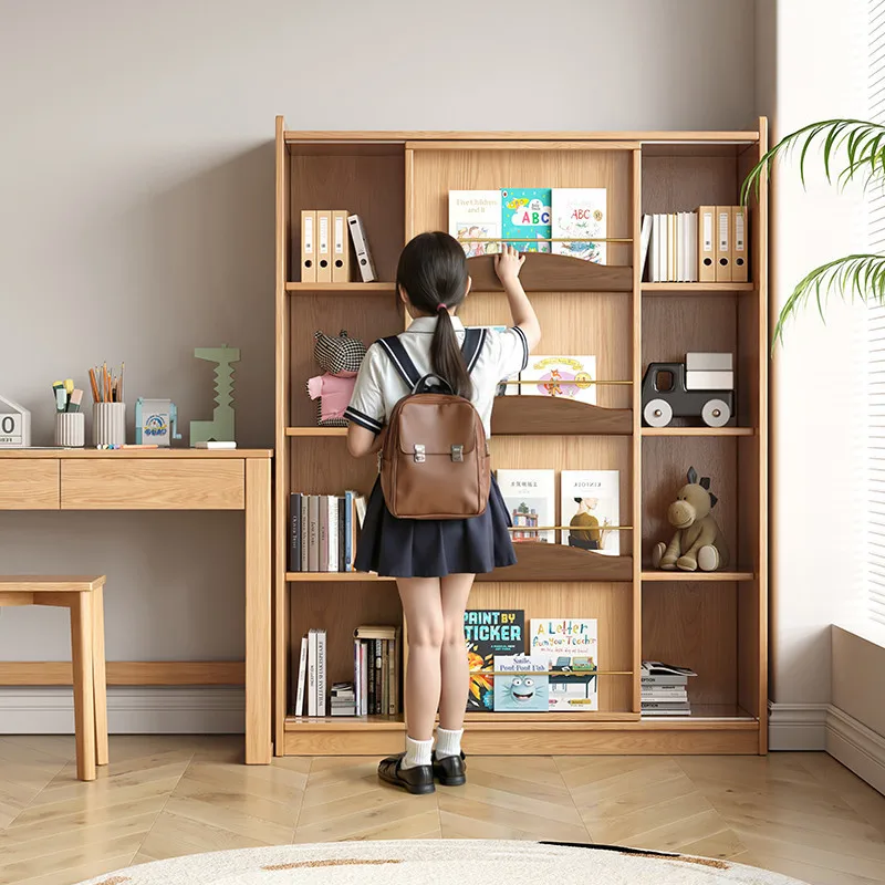 

Solid wood oak children's bookcase floor to wall integrated combination study table children's room reading area bookshelf