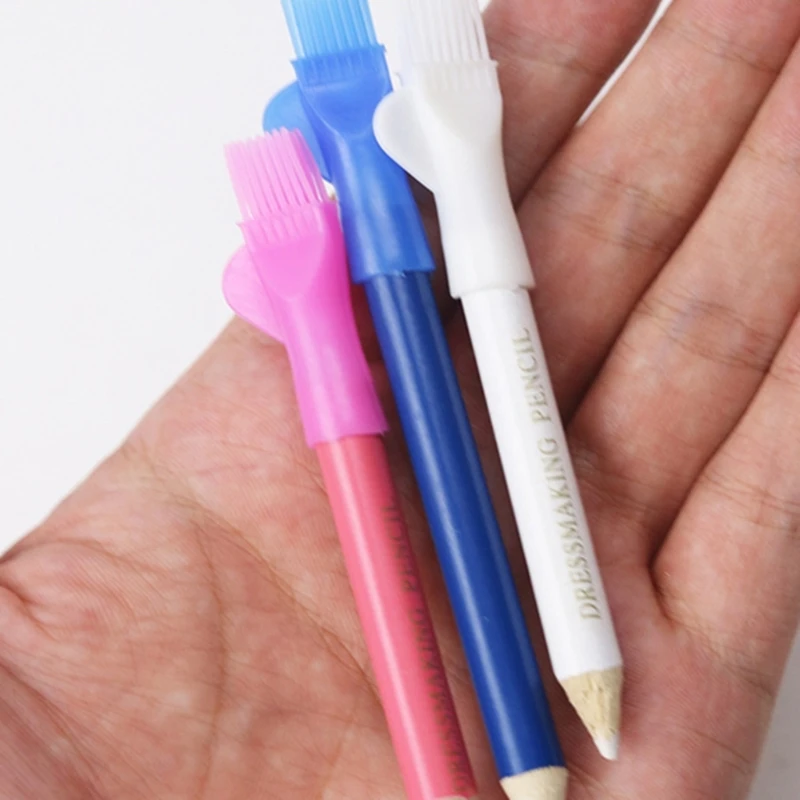 6PCS Tailors ชอล์กดินสอผ้าดินสอพร้อมหมวกแปรง,Erasable เย็บ Mark ดินสอสำหรับผ้า Tracing Quilting