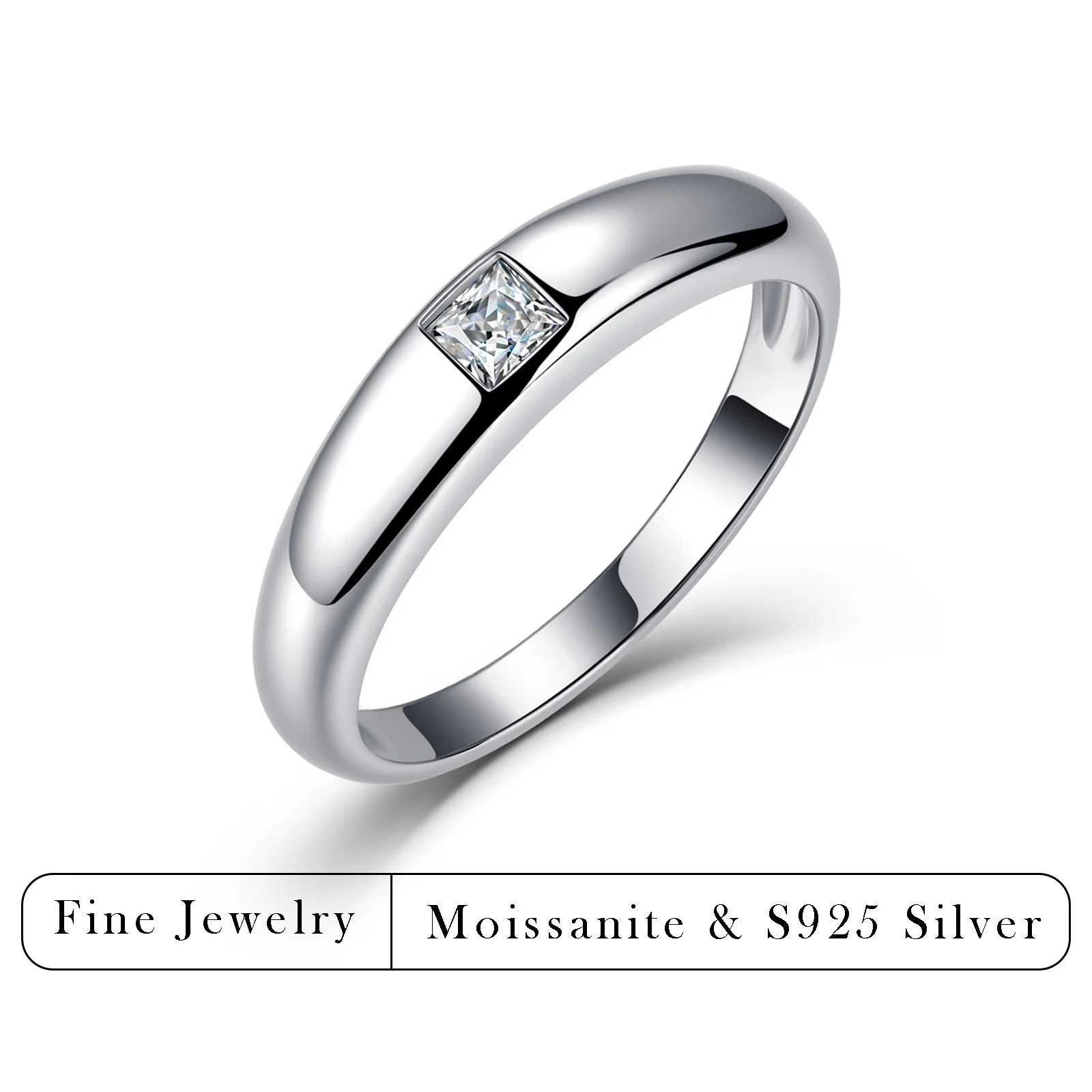0.15CTW Princess Moissanite Ring for Men S925 Silver Minimalist Plain Band Wedding Engagement Ring