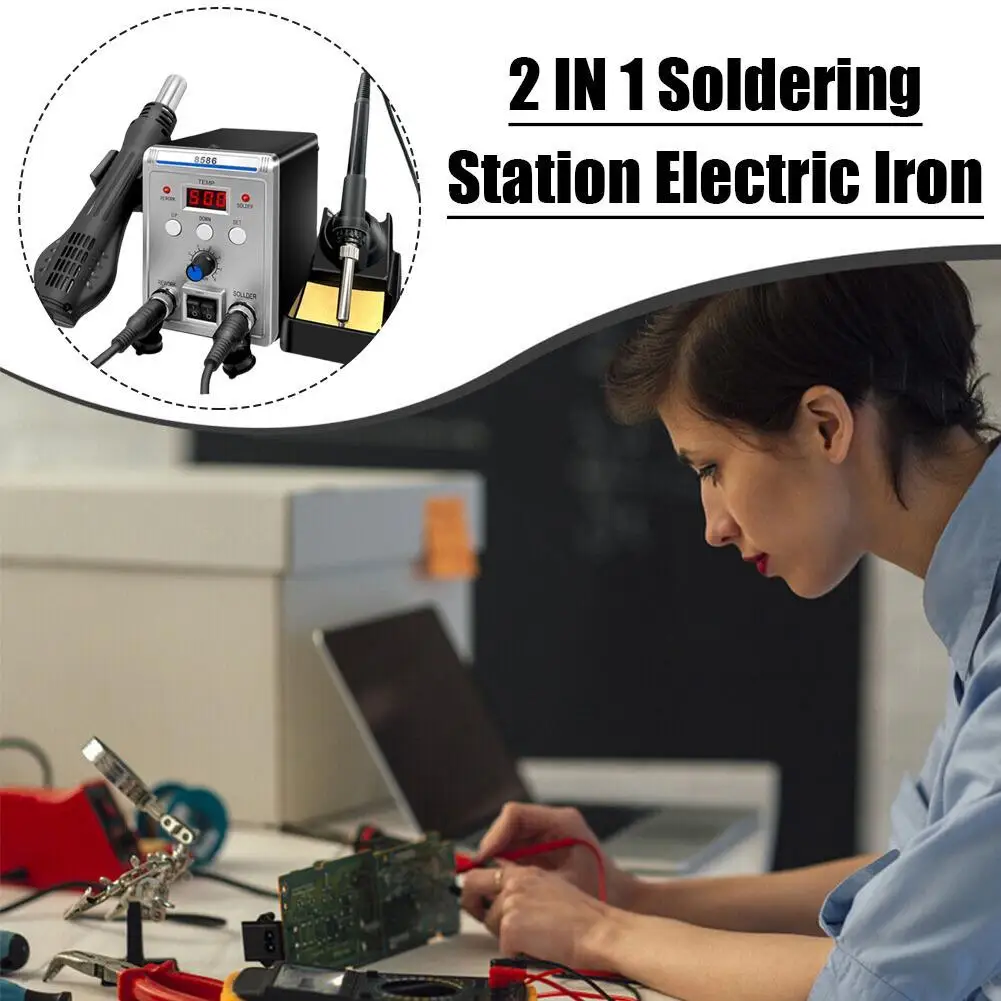 

Паяльная станция 2 в 1, паяльник с горячим воздухом, сварочная станция с цифровым дисплеем, 8586, паяльная станция SMD для ремонта BGA PCB IC