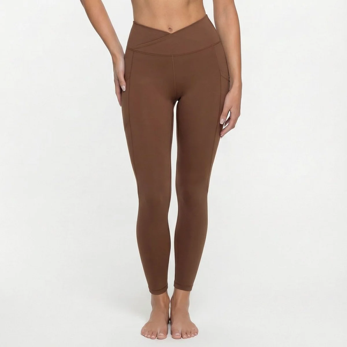 Women's Fitness Yoga Pants Nylon Quick Dry Breathable Sport Base Layer V-Shape Cross Waist Gym Pilates Long Trousers