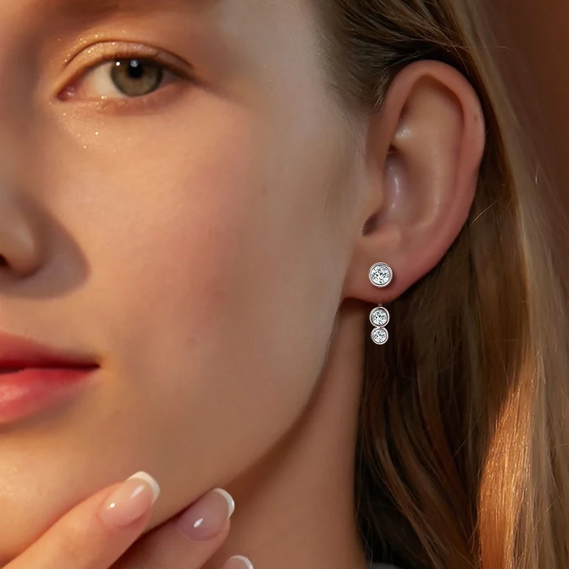 Alle runden Moissanit-Diamant-Ohrjacken-Ohrringe, 5 mm, 4 mm und 3,5 mm, 925er Echtsilber-Ohrstecker für Damen, 2024, einzigartiger feiner Schmuck – Detail 15