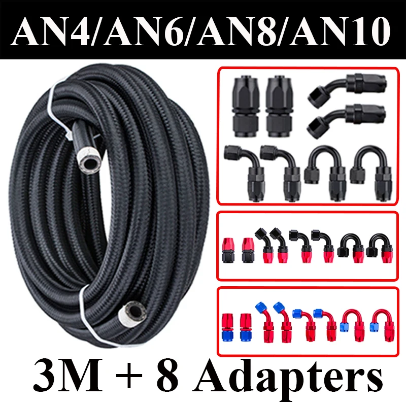 3M AN4 AN6 AN8 AN10 Fuel Hose Oil Gas Cooler Hose Line Pipe Tube Nylon Braided CPE Rubber 0 45 90 180 Degree Fittings Hose End