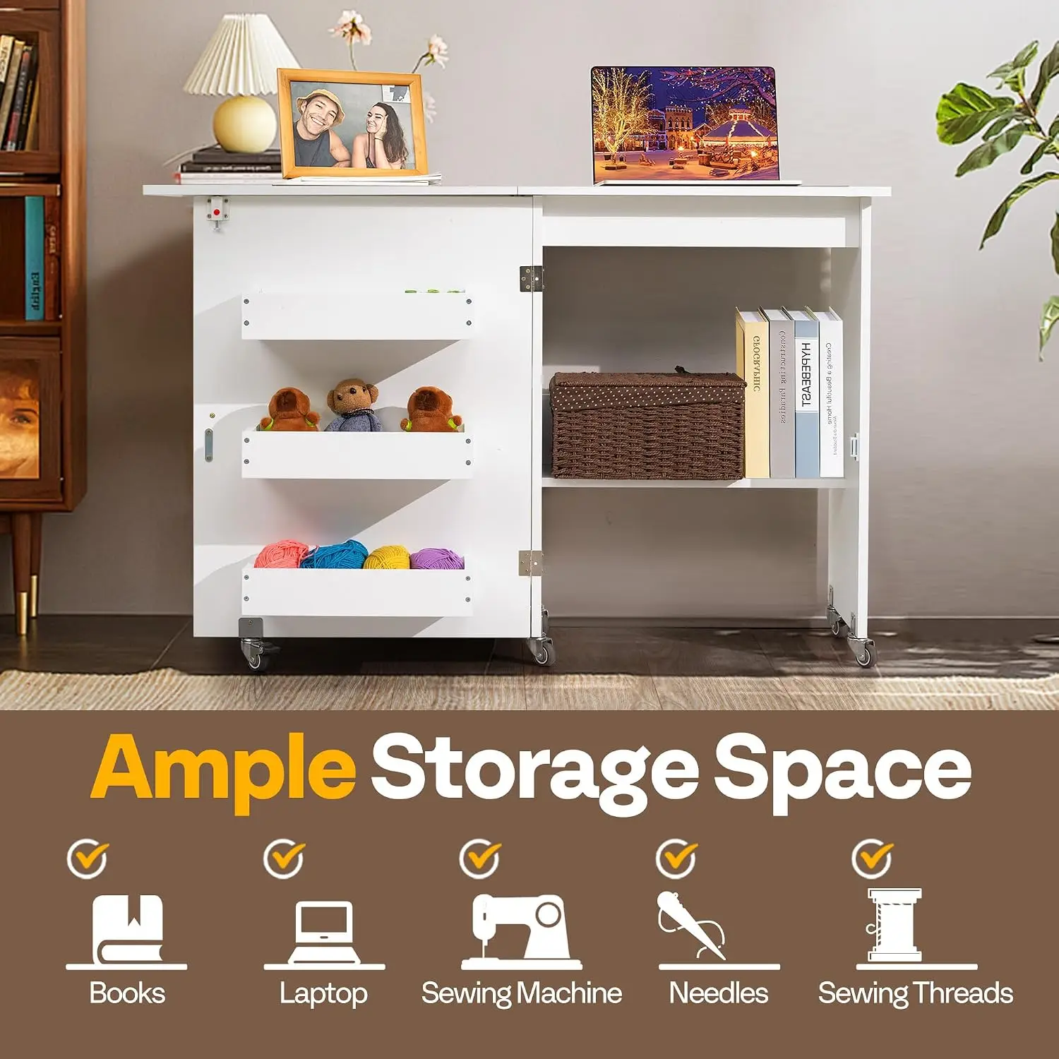 Folding Sewing Table for Sewing Machine, Sewing Desk with Storage