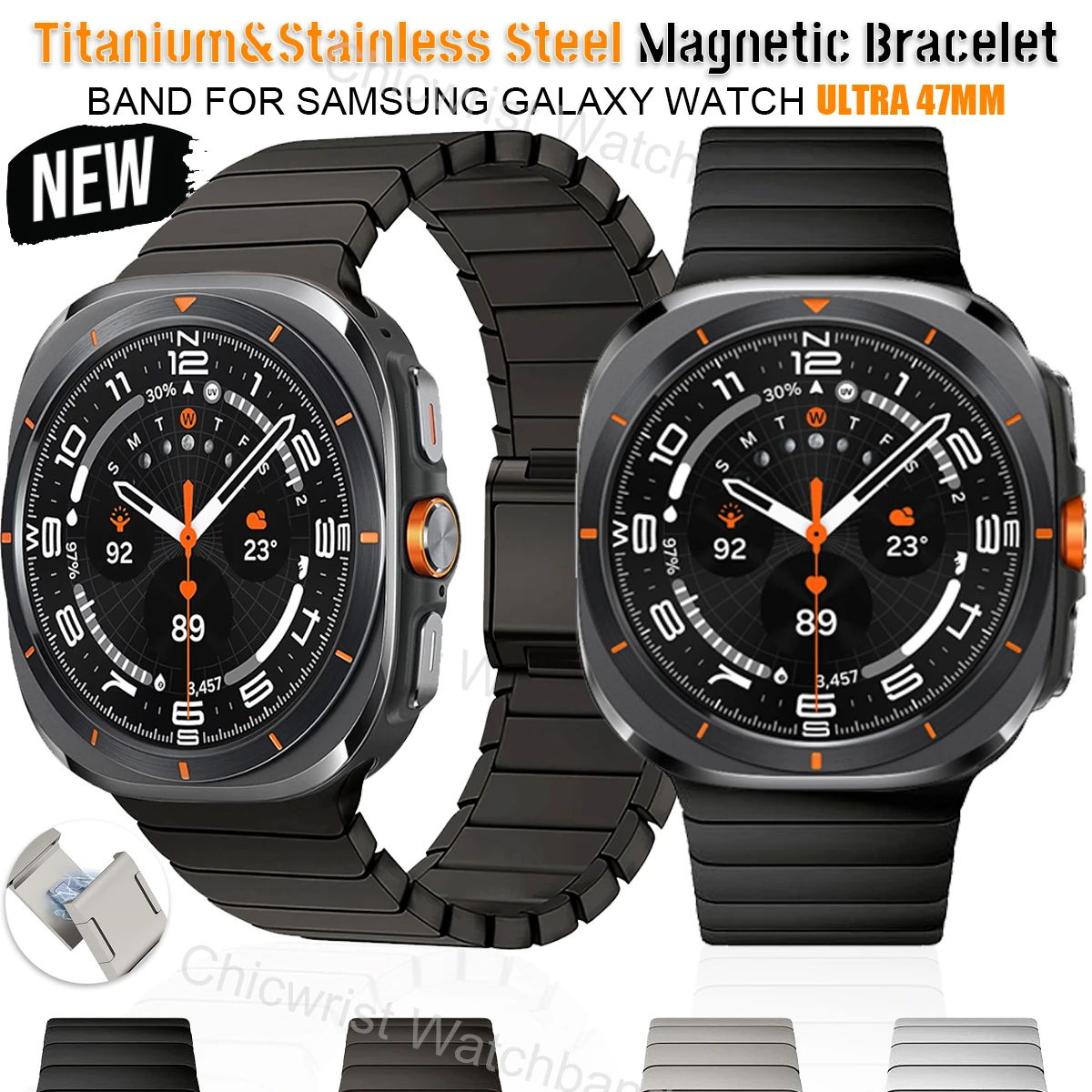 สายไทเทเนียมและสแตนเลสสําหรับ Samsung Galaxy Ultra Luxury Magnetic Loop สายรัดข้อมือ Galaxy ULTRA47 Watchband Accessorie