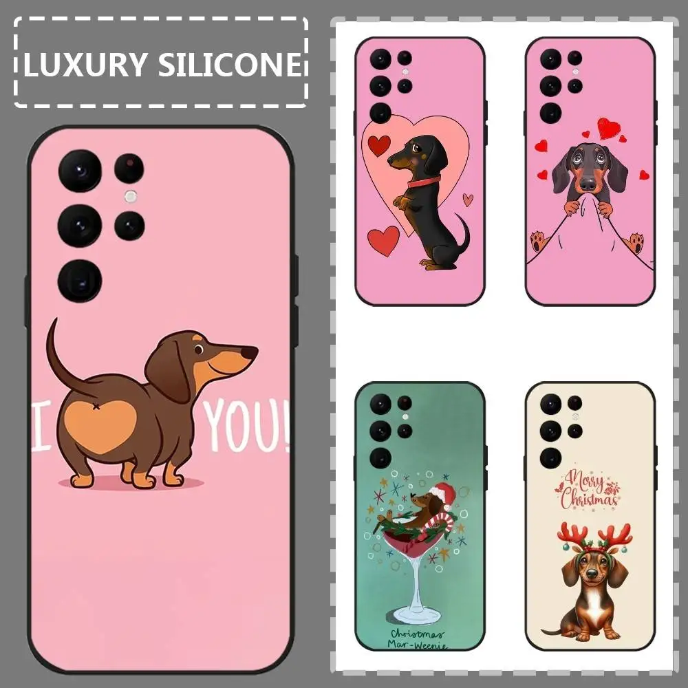 1PC Cute Dachshund  Phone Case For Samsung Galaxy S25 S24 S22 S23 Ultra S21 S20 Plus 5G Frosted Non-Slip Full Soft Case