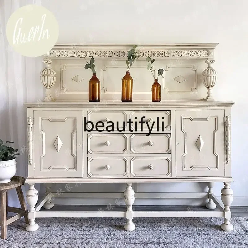 

A16 High-end French solid wood entrance foyer cabinet retro carved dining side cabinet modern decorative cabinet