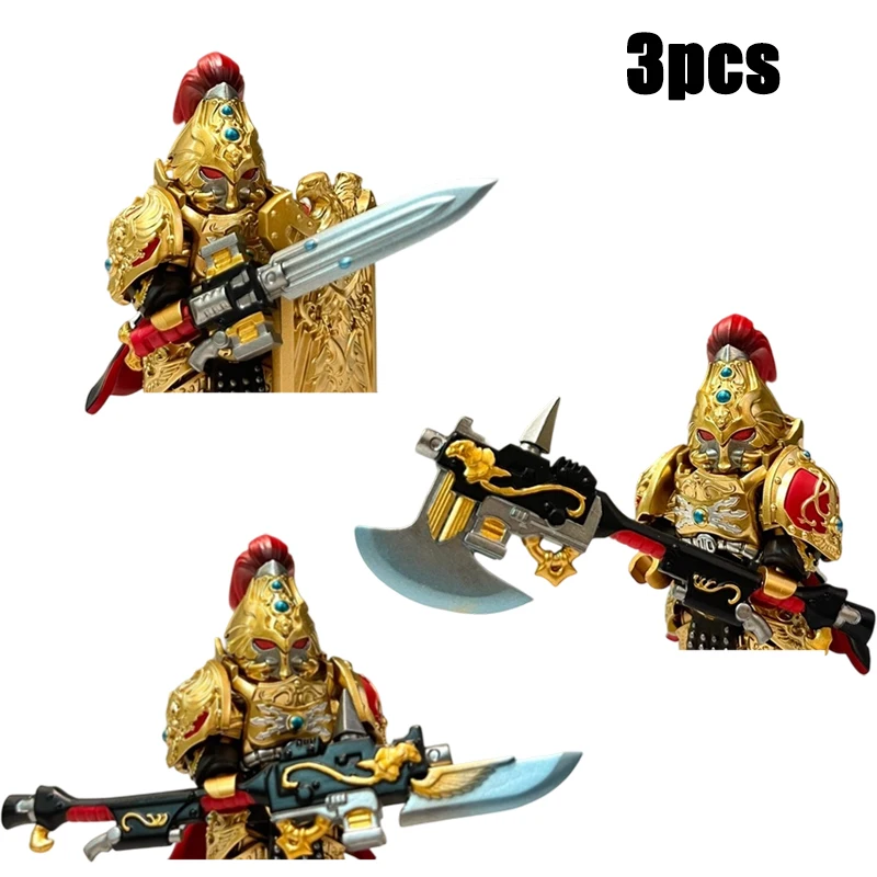 

3Pcs Gold Army Soldiers Building Blocks Conscript Troopers with CaptainTemplars War Soldiers hammers Action Figure Toy Kid Gift