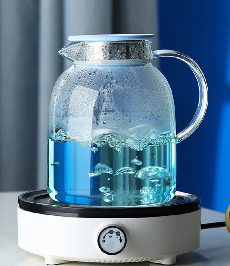 Creative color filter juice pot large volume gradient blue glass teapot household explosion-proof cool teapot cup holder set