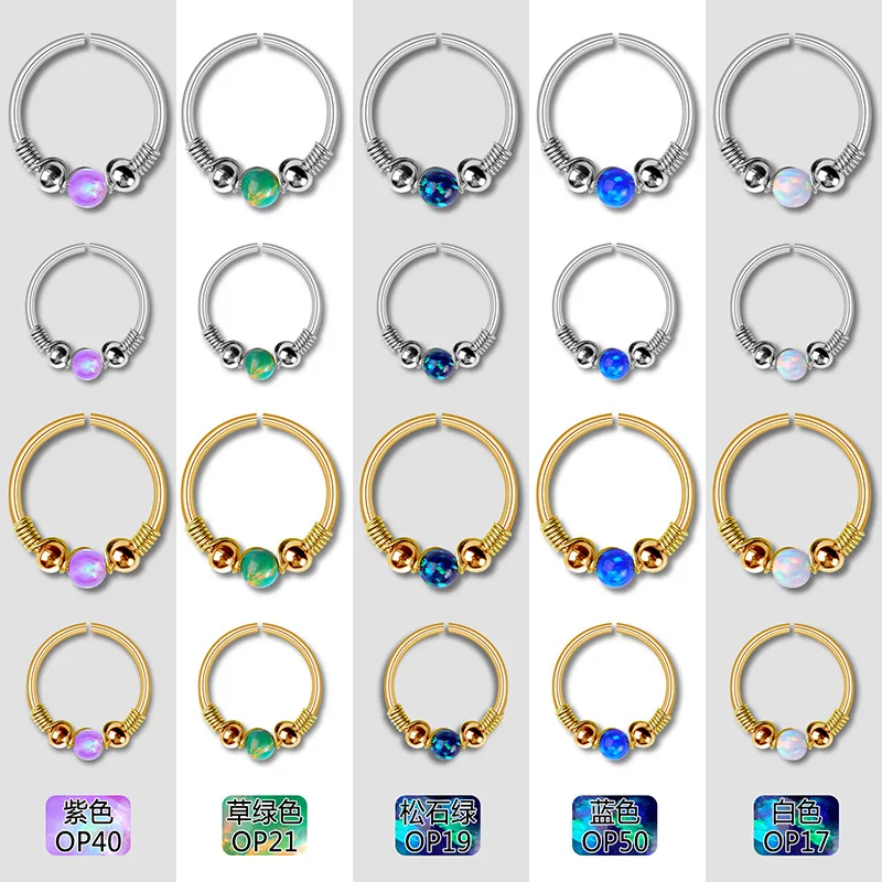 1Piece Opal Boho Fake Nose Piercing Ring Fashion Faux Septum Piercing Ring Cheater Nose Cartilage Tragus Earring Pircing Nariz