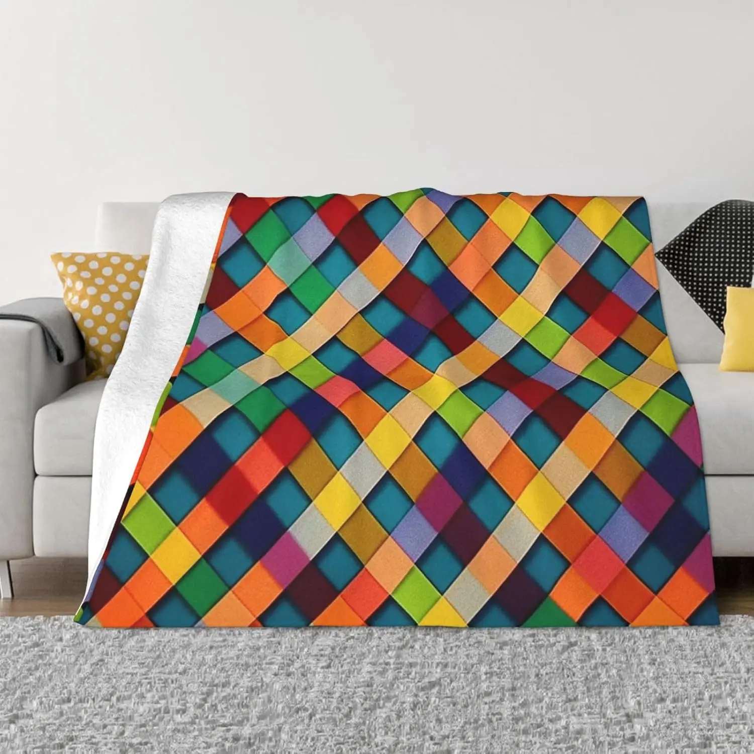 

Colorful Plaid Blanket Super Soft Cozy Fleece Throw Blankets for Couch Bed Travel, Lightweight Air Conditioning Blanket Seasons