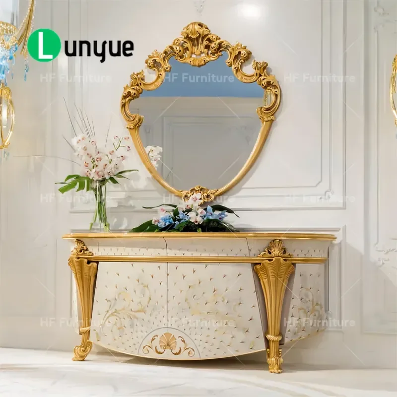 Italian Handmade Classic Royal Style Shell Luxury Sideboard Buffet Cabinet with Mirror for Dining Room High End Decorative