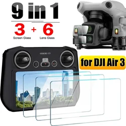 1-9Pcs Tempered Glass For DJI Air 3 RC2 Screen Protector Drone Lens Protective Film Full Protection For DJI Air 3 Accessories