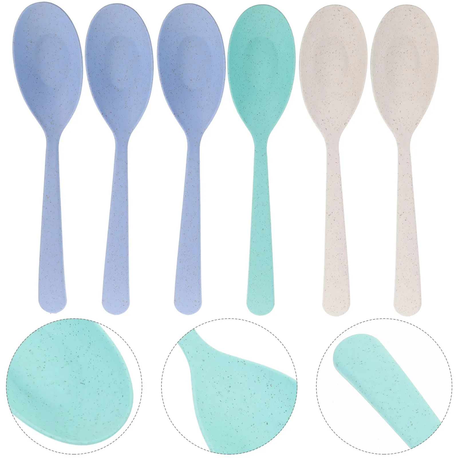 

6pcs Children Anti-scalding Soup Spoon Wheat Straw Reusable Eco-friendly Tableware for Family Picnics Camping Outdoor