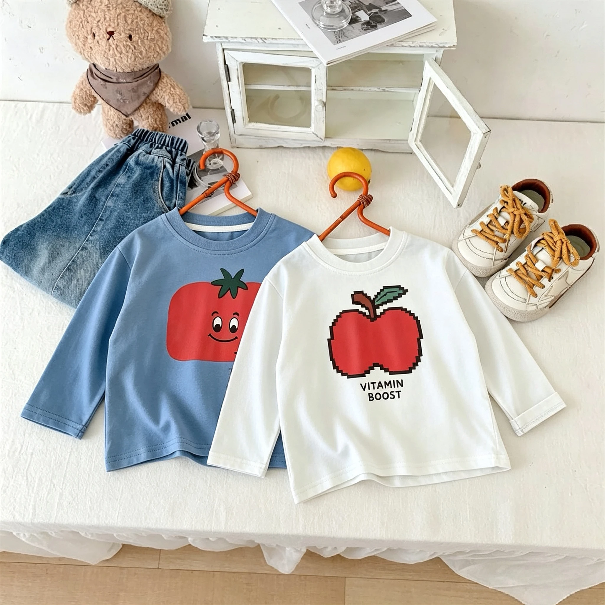 1-7 Age Children's Wear Tops Printed Fruit Cute Baby Girls Long Sleeve T-shirt Autumn Clothing Casual Versatile Kids Base Shirts