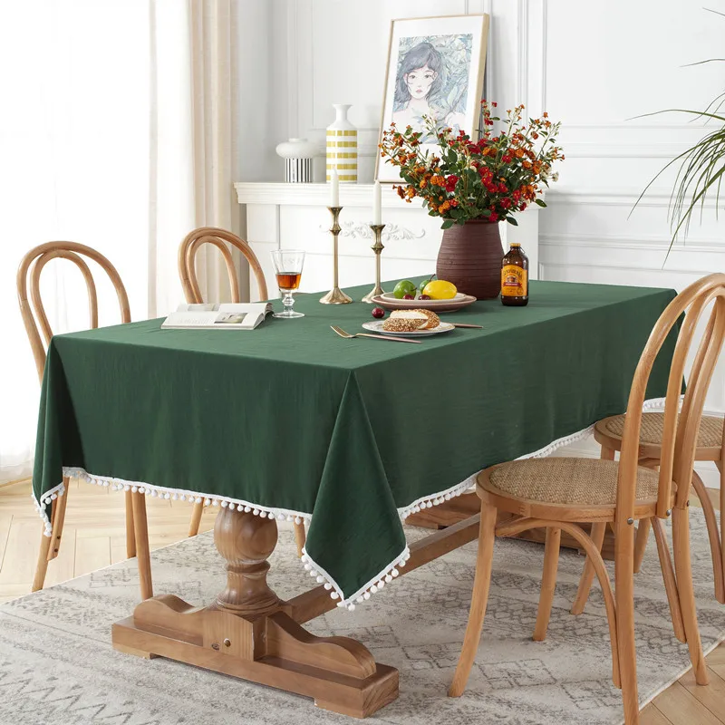 

Solid Color Cotton Fabric Tablecloth Washable Table Cloth with Tassel For Christmas Home Party Table Decoration Banquet Supplies