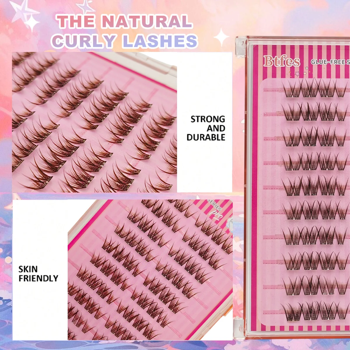 80 Stück, kein Kleber, natürliche braune Wimperncluster für Anfänger, selbstklebende Manga-Wimpernverlängerungen, einzelne Wimpern für den Alltag