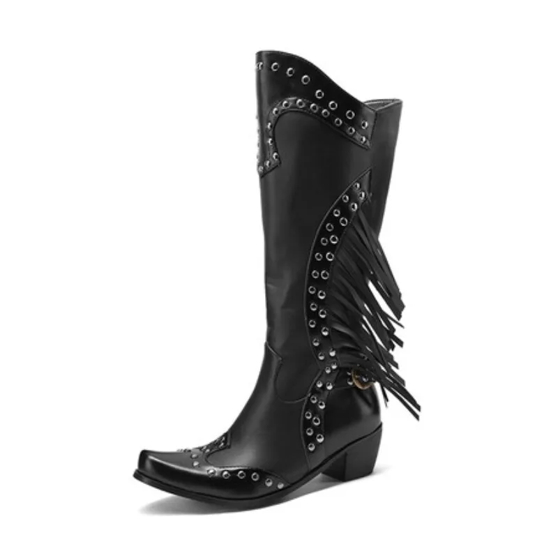 

2025 Cowboy Boots For Women Fringe Embroidery Flower Sweet Western Boots Cowgirls Roman Block High Heeled Shoes Autumn