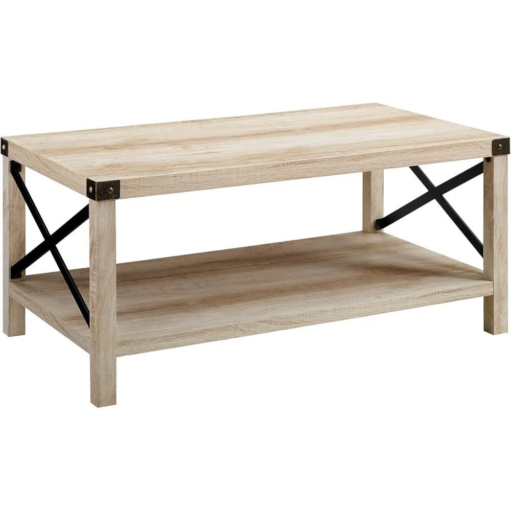 

Sedalia Modern Farmhouse Metal X Coffee Table, 40 Inch, White Oak