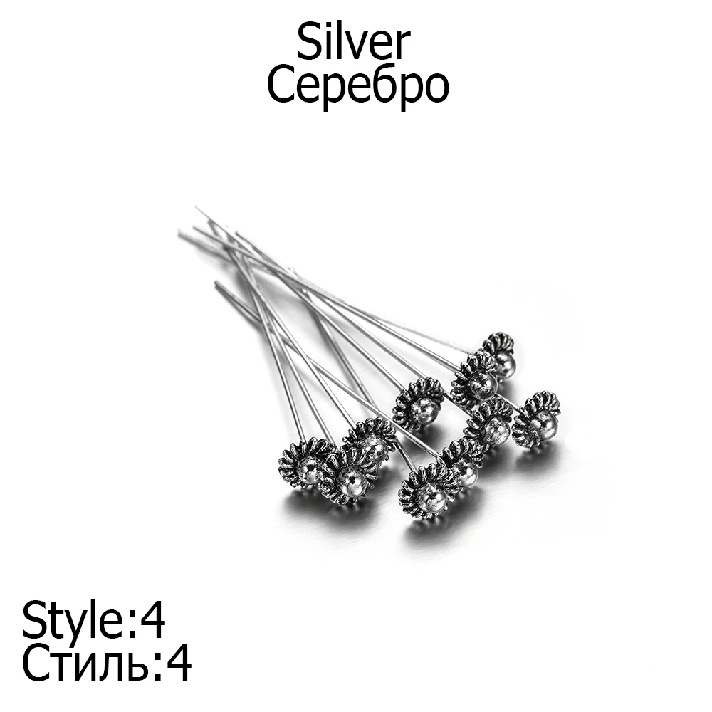 20 Stks/partij 50Mm Antieke Zilveren Bloem Hoofdspelden Voor Sieraden Maken Diy Kralen Bal Spelden Naalden Bevindingen Voor Diy Oorbellen Sieraden