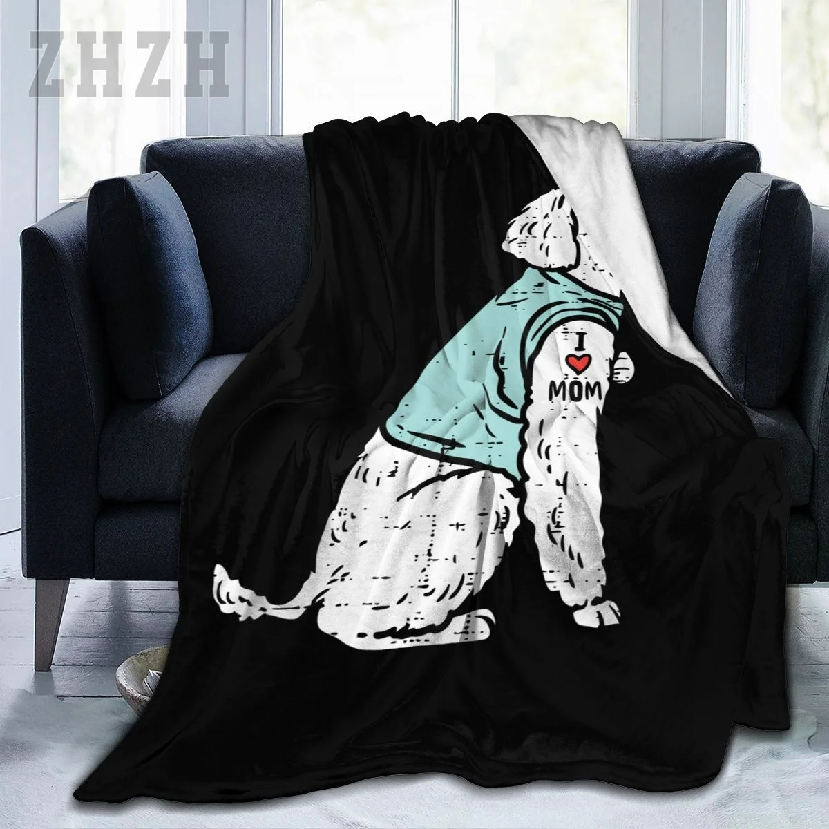 Blanket Poodle I Love Mom Tattoo Cute Pet Dog Owner Lover Flannel Multifunction Outdoor Camping Sofa Cover Keep Warm