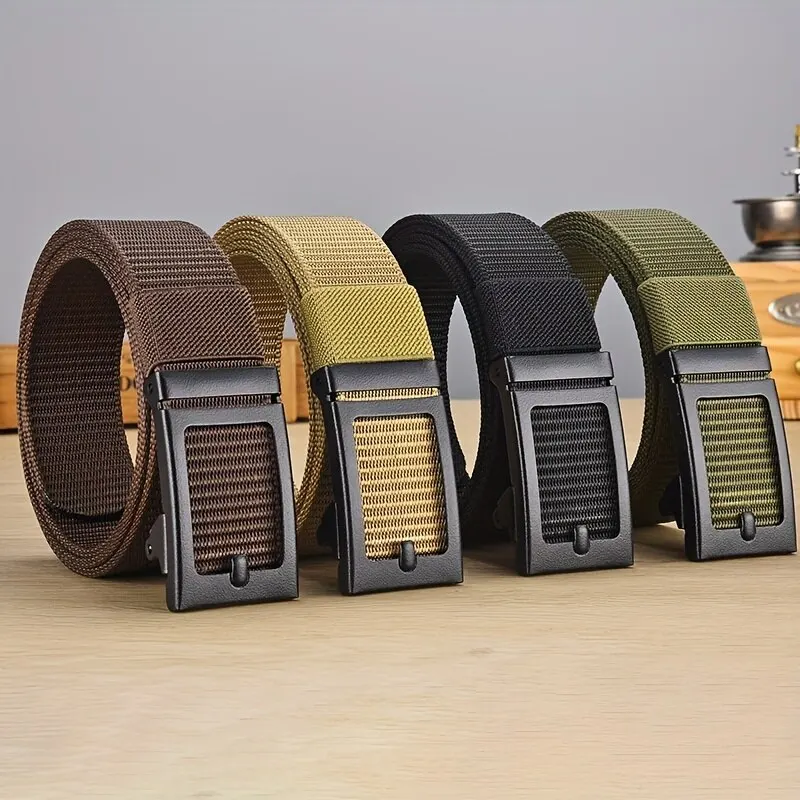 Men\'s Belt Automatic Metal Buckle Imitation Nylon Webbing Outdoor Work Belt Toothless Automatic Buckle Casual Sports Canvas Belt