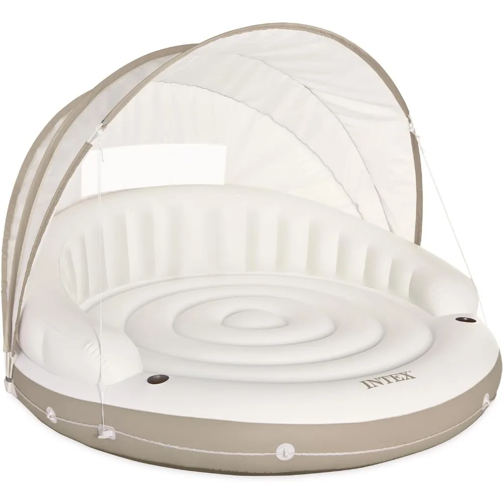 Flotador inflable para piscina INTEX 58292EP Canopy Island: cómoda superficie de salón – Portavasos integrados – Parasol desmontable – 440