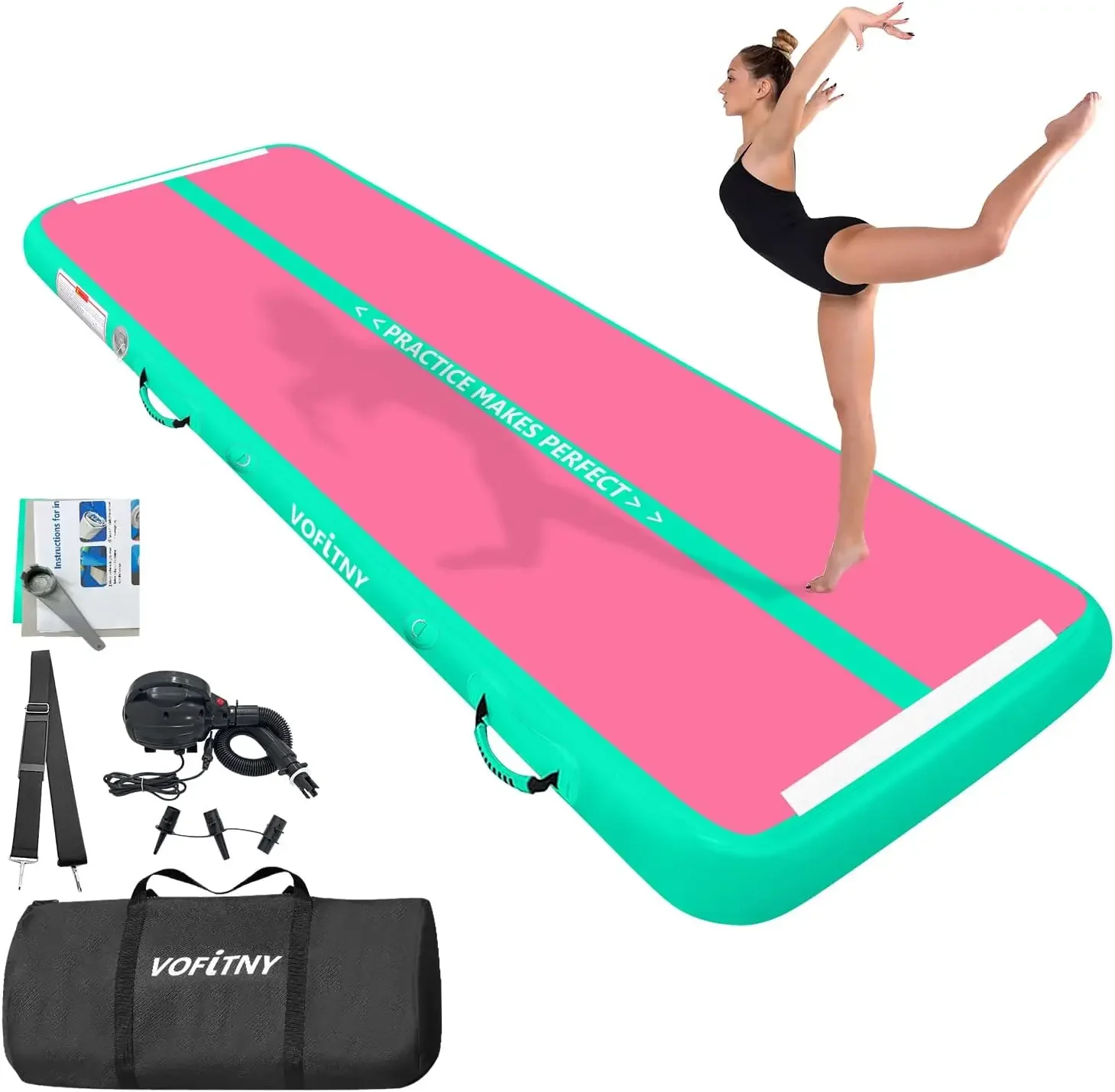 All Purpose Gymnastics Mat 6.6/10/13/16/20 ft Sturdy Inflatable Tumble Track for Home/Gym