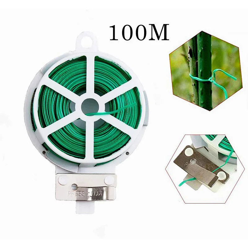 50m~100m/Roll Garden Plant Twist Tie Plastic Cable Tie Wire Cable Reel with Cutter For Gardening Plant Bush Flower fixtures