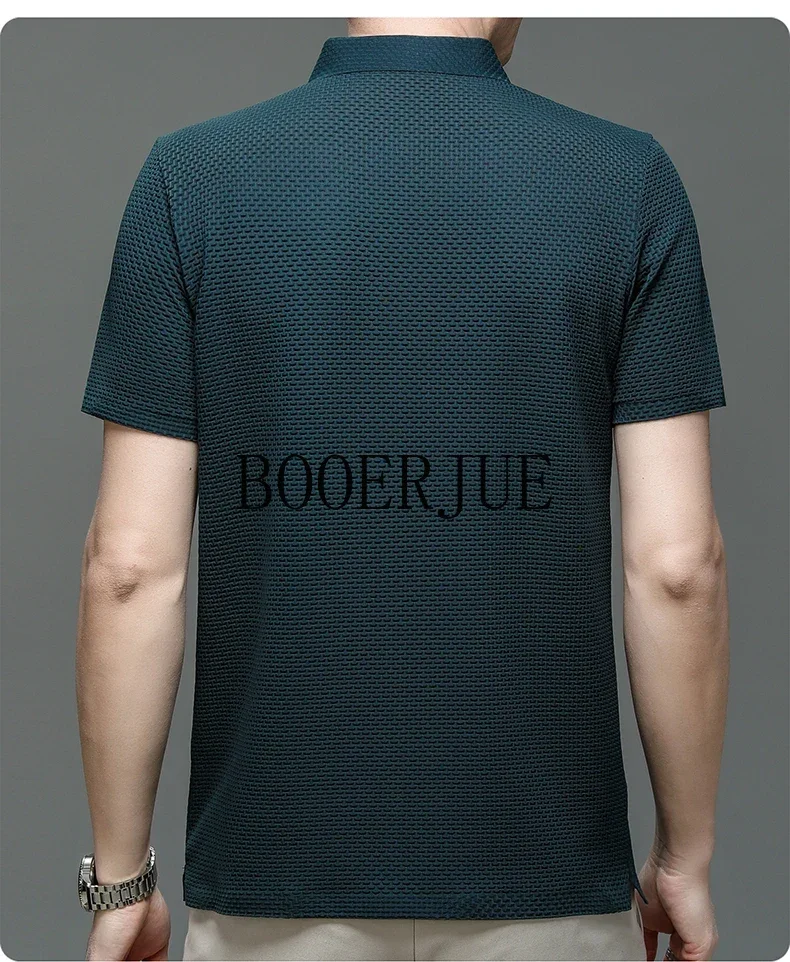 Atmungsaktives Business-Mode-T-Shirt für Herren, Markenkleidung, Sommer 2026 Neu, Herren-Lop-up-Hohlkragen-Kurzarm-Polo-T-Shirt aus Eisseide – Detail 33